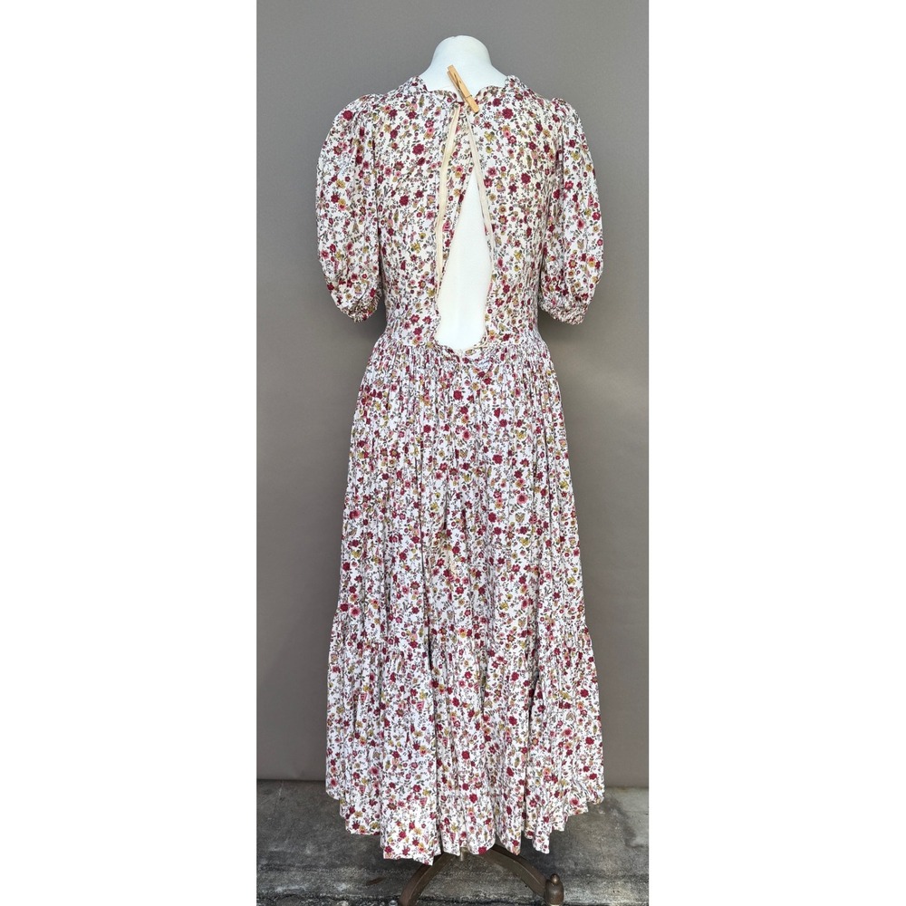 Vintage Prairie Maxi Dress Small Floral Puff Sleeve Tiered Bonnet Cottage Coplay - Picture 5 of 16